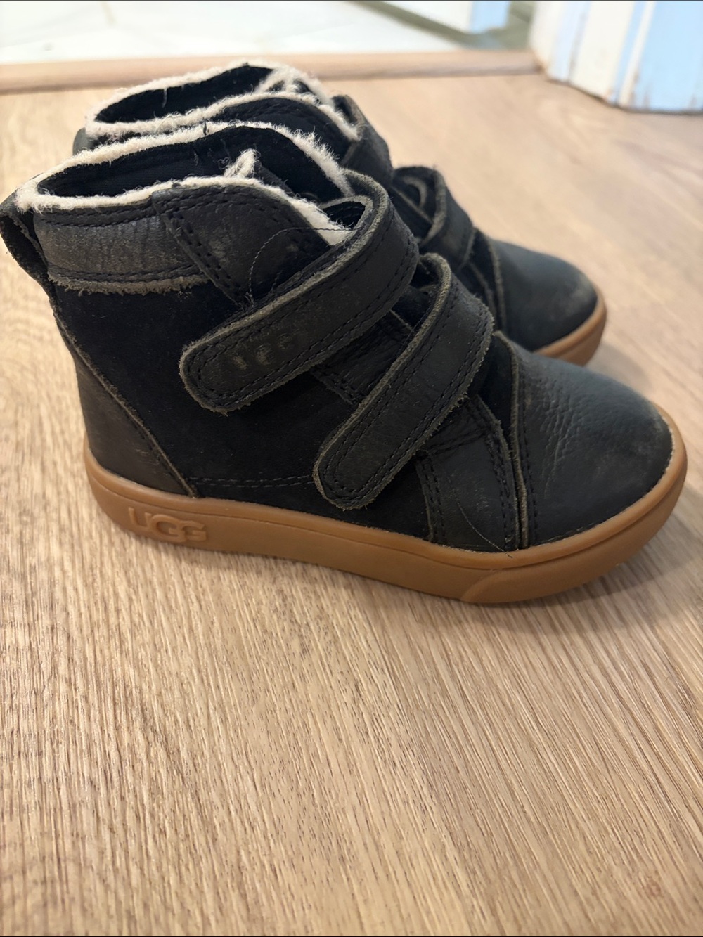 UGG Kids Black Suede High-Top Sneaker boots with Tan Gum Sole